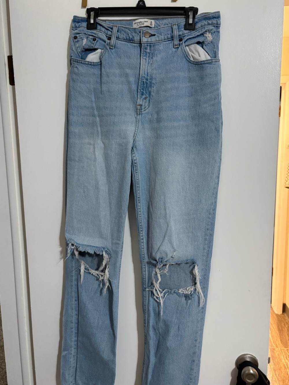 Abercrombie & Fitch Light Blue Straight-Leg Distressed Jeans